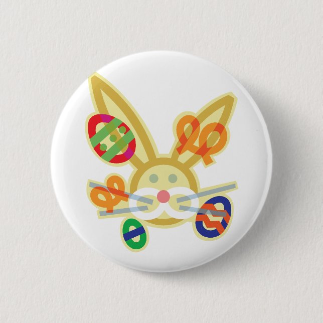 Easter bunny face outline 6 cm round badge (Front)