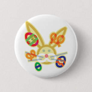 Easter bunny face outline 6 cm round badge
