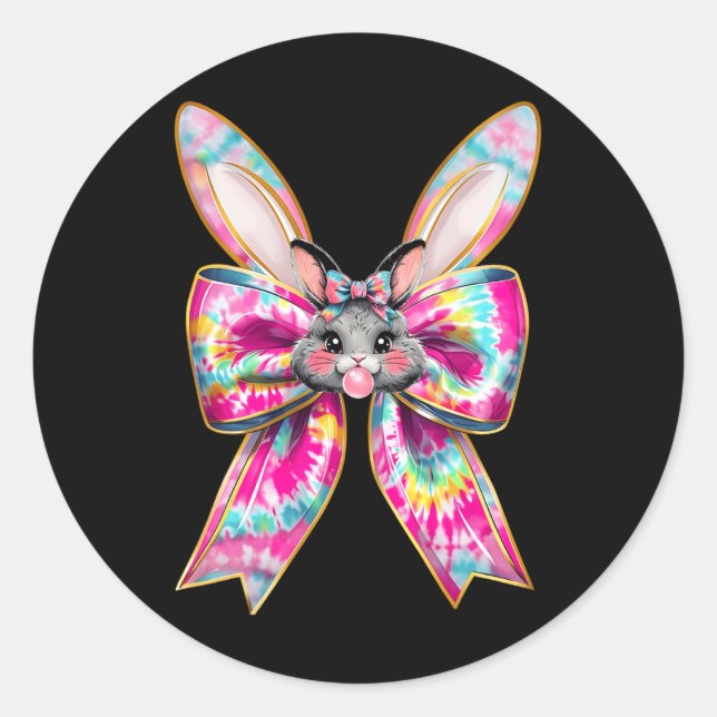 Easter Bunny Face Tie Dye Coquette Bow Easter Day  Classic Round Sticker (Front)