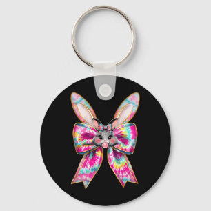 Easter Bunny Face Tie Dye Coquette Bow Easter Day Key Ring
