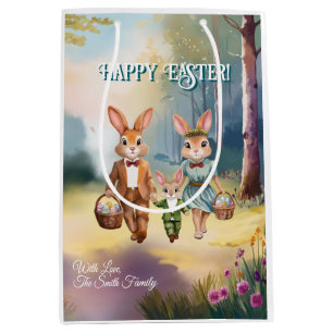 Easter Bunny Family Chasing Eggs  Medium Gift Bag