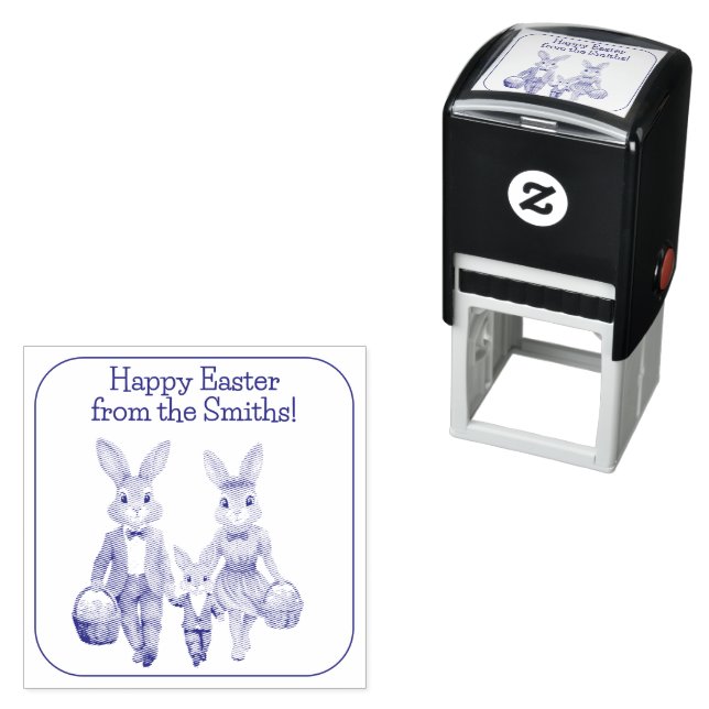 Easter Bunny Family Chasing Eggs  Self-inking Stamp (In Situ)
