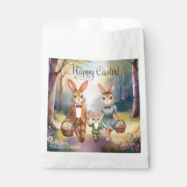 Easter Bunny Family Chasing Eggs - Watercolor Favour Bags (Front)