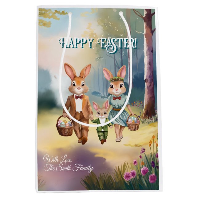 Easter Bunny Family Hunting for Eggs  Medium Gift Bag (Front)