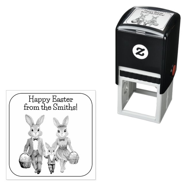Easter Bunny Family Hunting for Eggs  Self-inking Stamp (In Situ)
