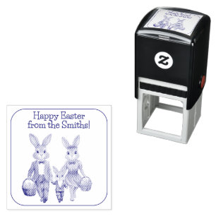 Easter Bunny Family Hunting for Eggs  Self-inking Stamp