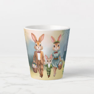 Easter Bunny Family Huntjng Eggs - Watercolor Latte Mug