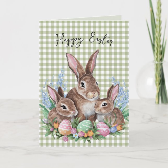 Easter Bunny Family On Gingham Card (Front)