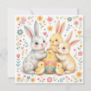 Easter Bunny Family with Chick Friends Holiday Card