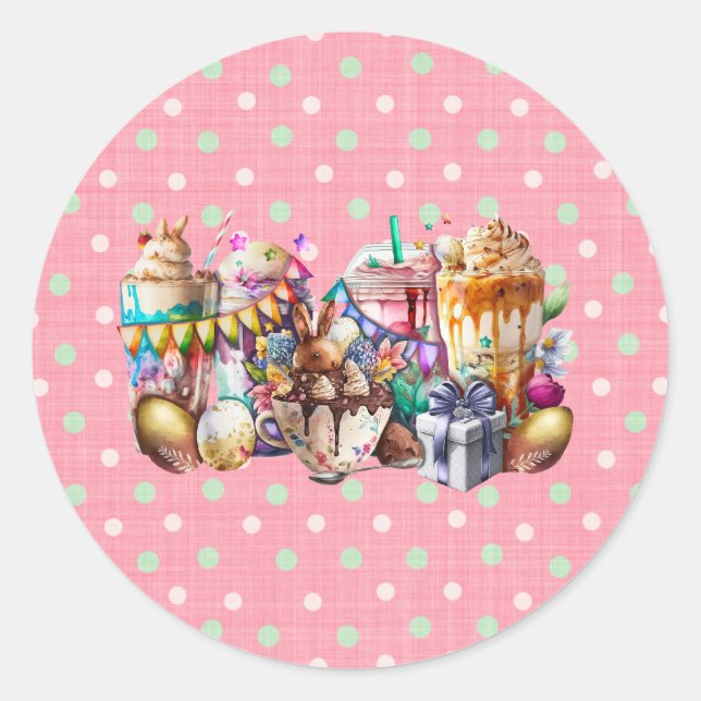 Easter Bunny Fancy Coffee Drinks  Classic Round Sticker (Front)