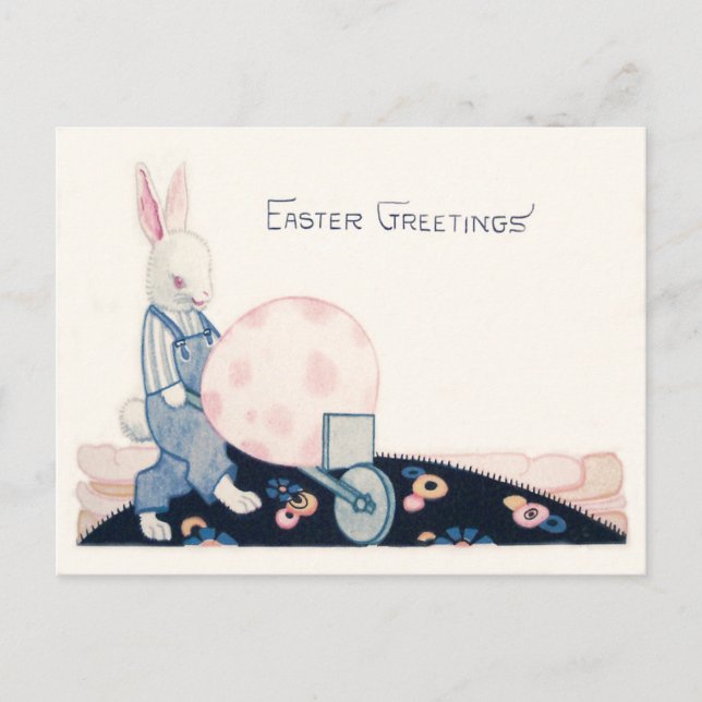 Easter Bunny Farmer Wheelbarrow Egg Holiday Postcard (Front)