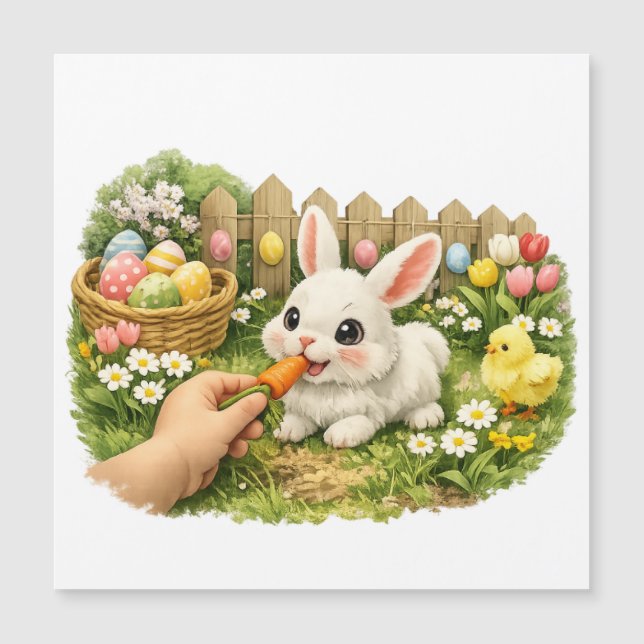 Easter Bunny Feeding Magnetic Card (Front)