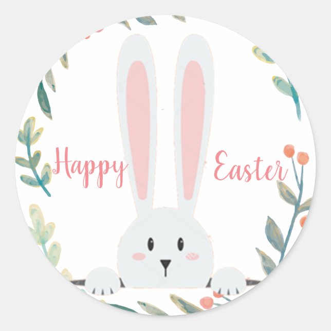 Easter bunny floral classic round sticker (Front)