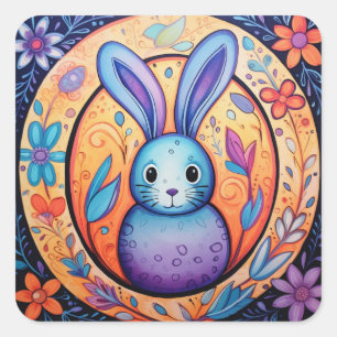 Easter Bunny Floral Cute Spring Square Sticker