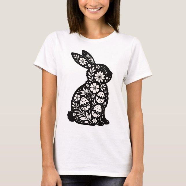 Easter Bunny Floral Silhouette T-Shirt (Front)