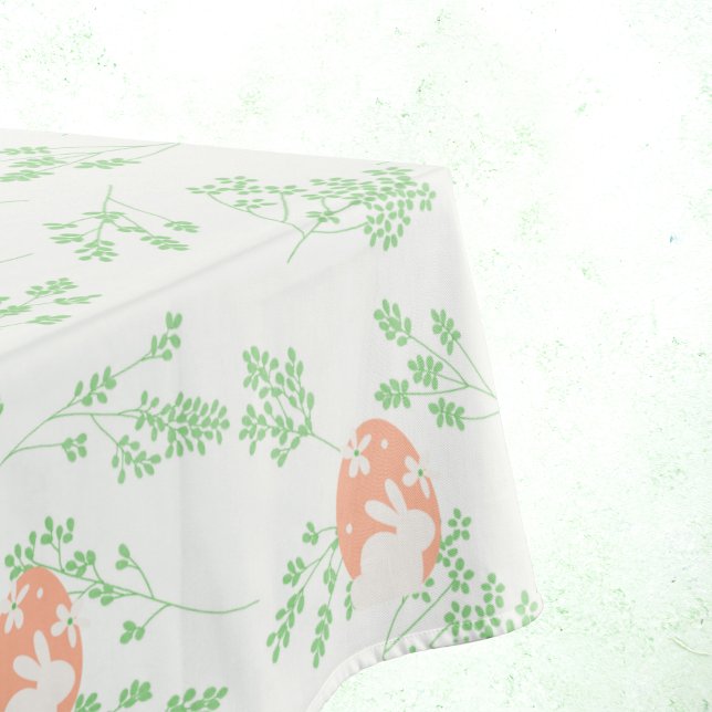 Easter Bunny Floral Tablecloth - White & Green (Easter Bunny Floral Tablecloth - White & Green)