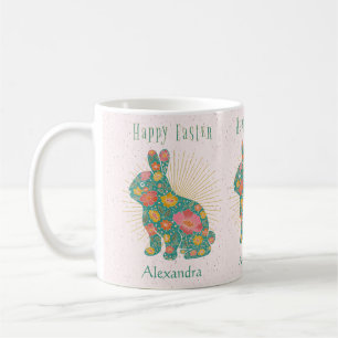 Easter Bunny Floral Vintage Personalised Pastel Coffee Mug