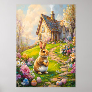 Easter Bunny Flower Cottage Garden Poster