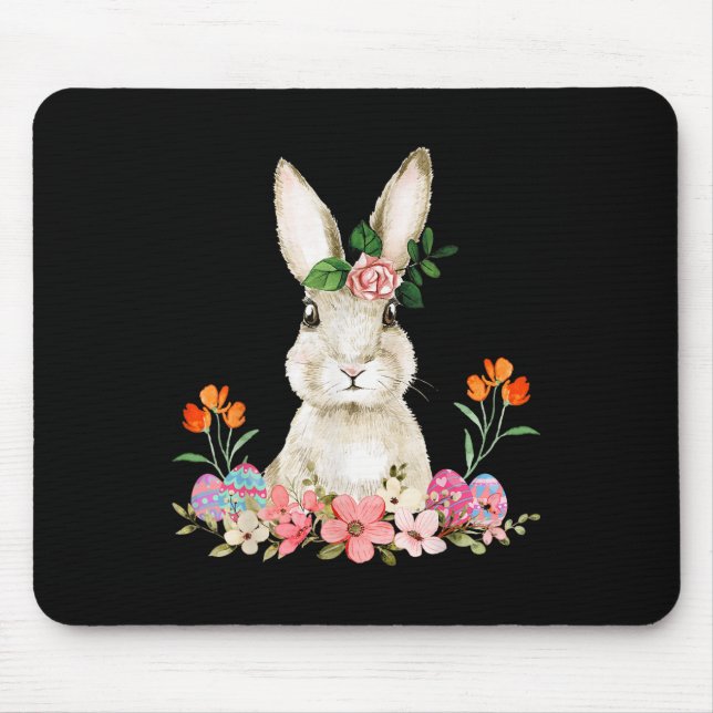 Easter Bunny Flower Headband Rabbit Easter Happy E Mouse Mat (Front)