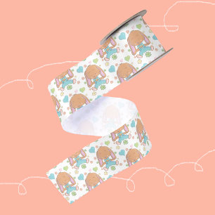 Easter Bunny Flowers and Hearts White Ribbon Satin Ribbon