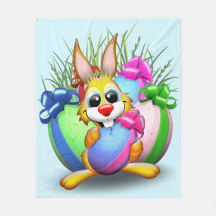 Easter Bunny Funny and Cute Character Biting an Eg Fleece Blanket