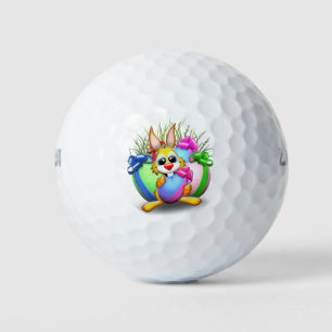 Easter Bunny Funny and Cute Character Biting an Eg Golf Balls