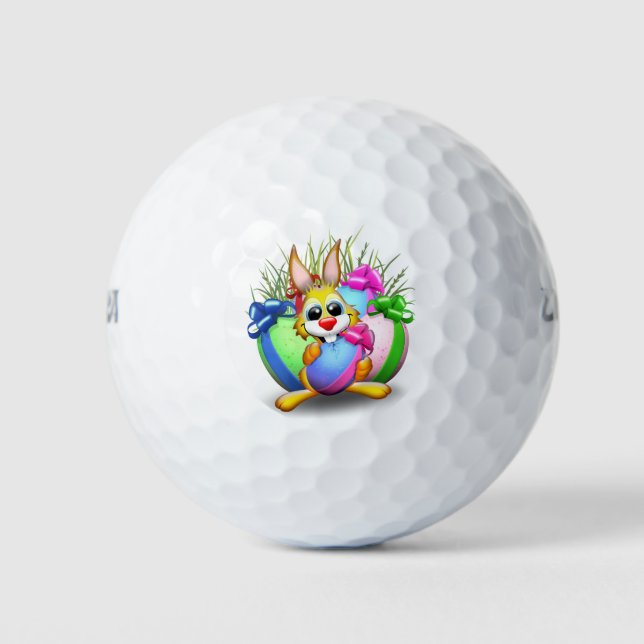 Easter Bunny Funny and Cute Character Biting an Eg Golf Balls (Front)