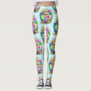 Easter Bunny Funny and Cute Character Biting an Eg Leggings