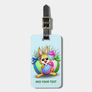 Easter Bunny Funny and Cute Character Biting an Eg Luggage Tag