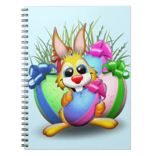 Easter Bunny Funny and Cute Character Biting an Eg Notebook