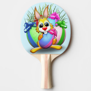Easter Bunny Funny and Cute Character Biting an Eg Ping Pong Paddle