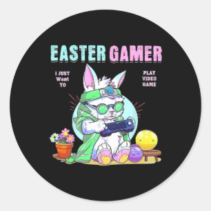 Easter Bunny Funny Gamer Video Game Boys Girls Classic Round Sticker