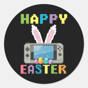 Easter Bunny Gamer With Video Game Controller Classic Round Sticker