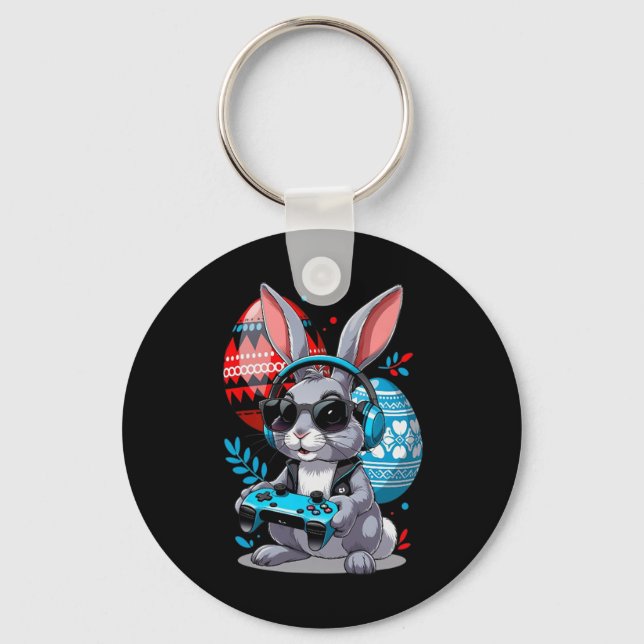 Easter Bunny Gaming Controller And Eggs In Festive Key Ring (Front)