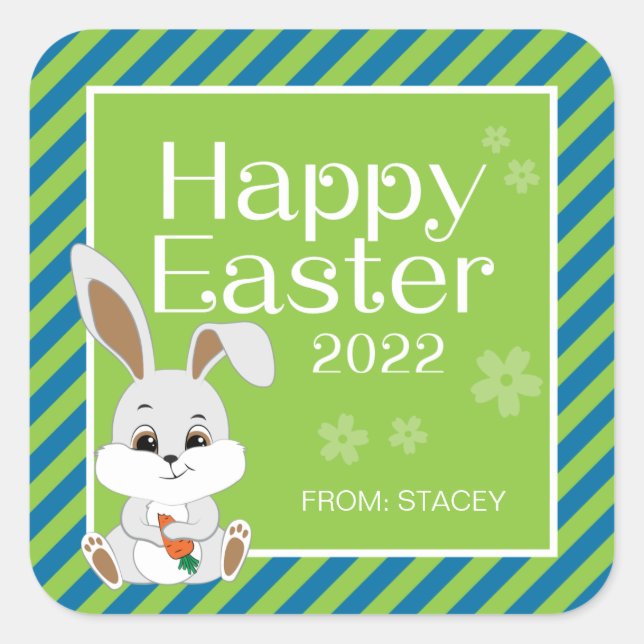 Easter Bunny Gift Sticker & Labels (blue green) (Front)