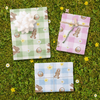 Easter Bunny Gingham Wrapping Paper Sheets