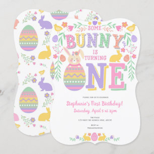 Easter, Bunny, Girl 1st, Spring Birthday Invitation