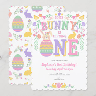 Easter, Bunny, Girl 1st, Spring Birthday Invitation