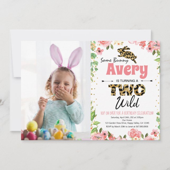 Easter Bunny Girl 2nd Birthday Photo Invitation (Front)