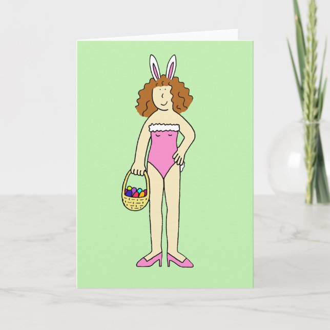 Easter Bunny Girl Cartoon Holiday Card (Front)