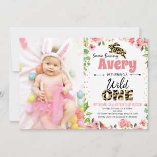 Easter Bunny Girl First Birthday Photo Invitation