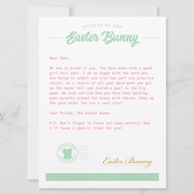 Easter Bunny Girl Letter Holiday Card (Front)