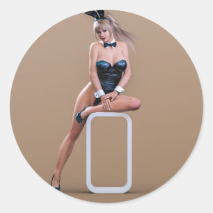 Easter Bunny Girl Sitting on Round Edge Cube Classic Round Sticker