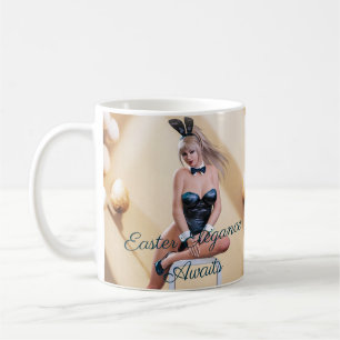 Easter Bunny Girl Sitting on Round Edge Cube Coffee Mug