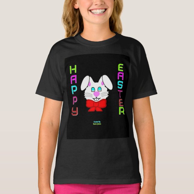 Easter Bunny Girls Black Basic T Shirt (Front)