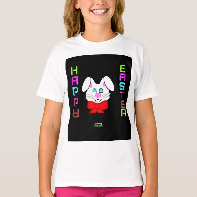 Easter Bunny Girls White Basic T Shirt (Front)