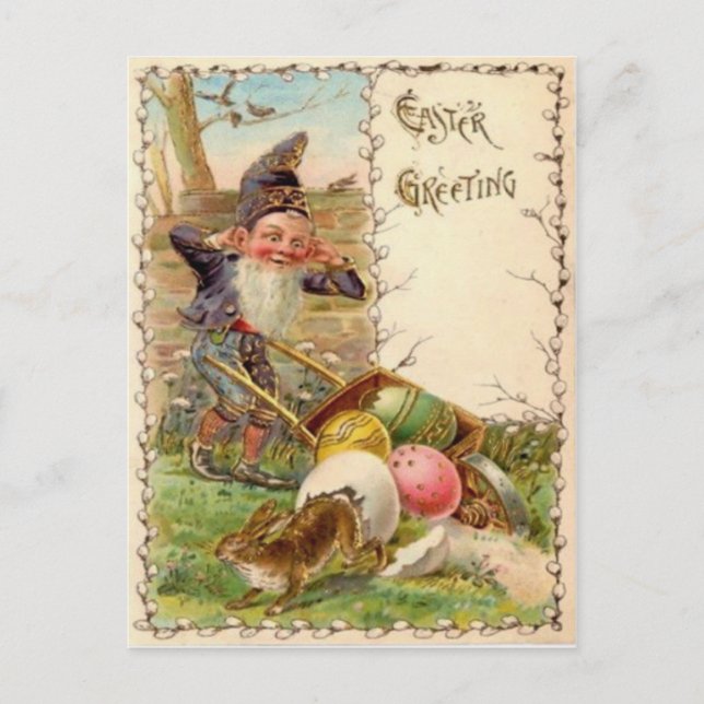 Easter Bunny Gnome Painted Colored Egg Holiday Postcard (Front)