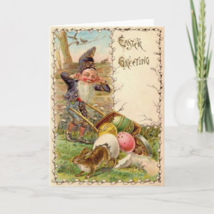 Easter Bunny Gnome Painted Coloured Egg Holiday Card