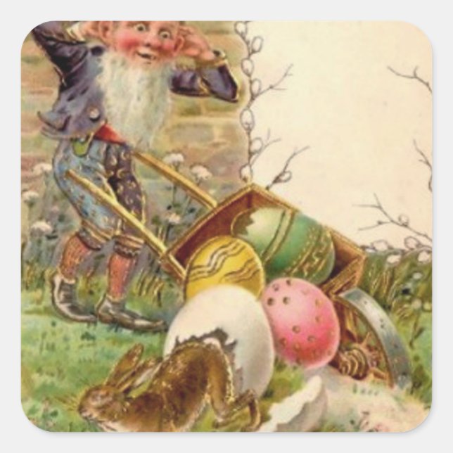 Easter Bunny Gnome Painted Coloured Egg Square Sticker (Front)