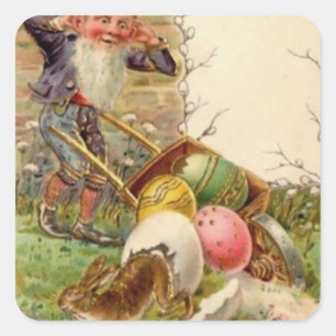 Easter Bunny Gnome Painted Coloured Egg Square Sticker